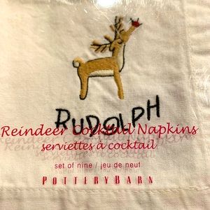 Nine Pottery Barn Santa's Reindeer Collector’s Edition Cocktail Napkins.